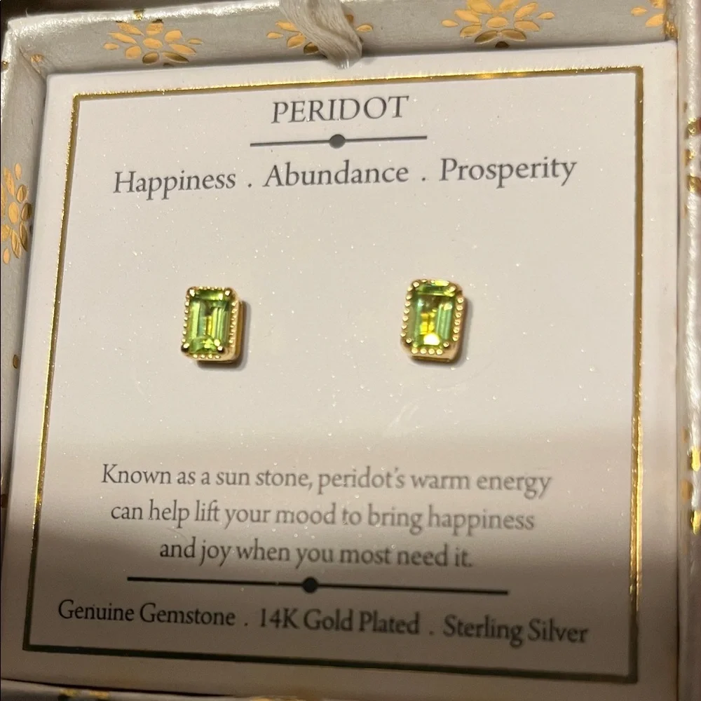 NIB Shivam Peridot 14K Gold Plated Sterling Silver Earrings Emerald Cut - Picture 2 of 10